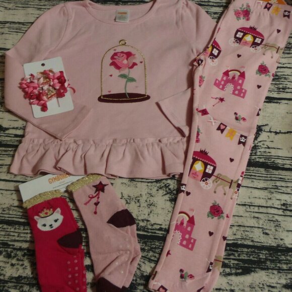 Gymboree Royal Princess 5T Leggings Shirt Hair Curly Clips Socks Outfit NWT - Picture 1 of 7